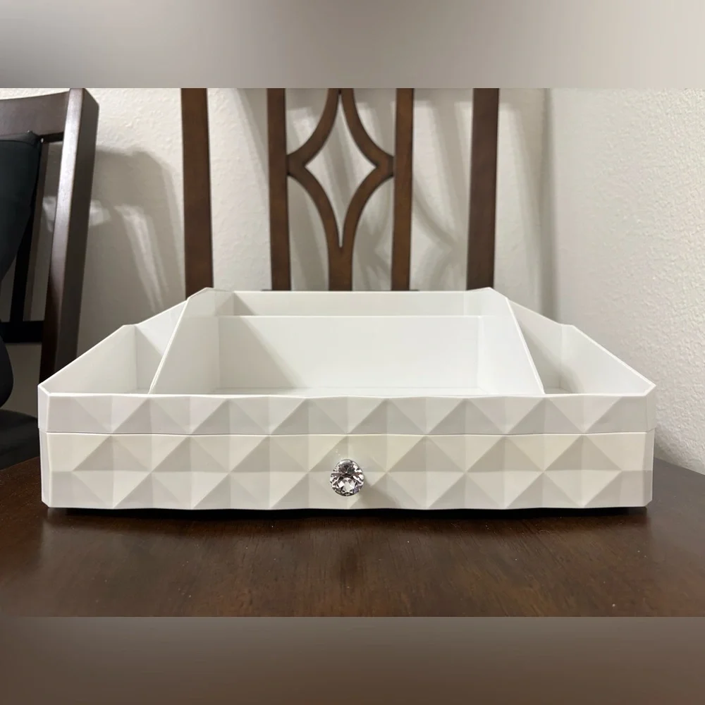 Elegant White Makeup & Jewelry Organizer with multiple compartments
